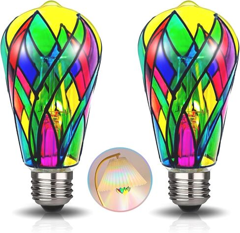 LED Stained Glass Light Bulb ST19 4W E26 Base Painted Light Bulb Night Light Mosaic Light Bulb Party Light Bulb Stainglass Light Bulb 2 Pack in Saudi Arabia