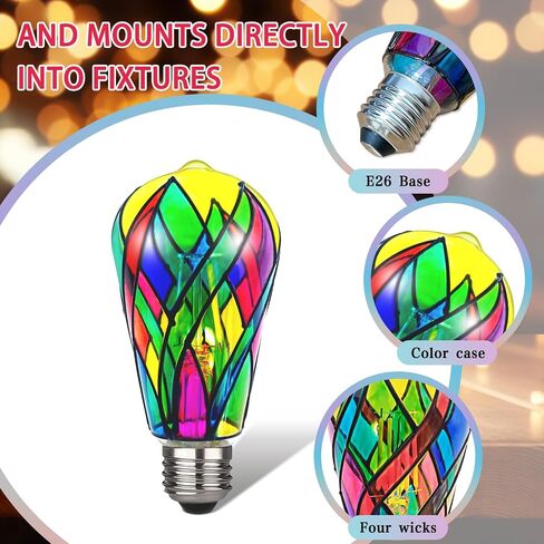 LED Stained Glass Light Bulb ST19 4W E26 Base Painted Light Bulb Night Light Mosaic Light Bulb Party Light Bulb Stainglass Light Bulb 2 Pack in Saudi Arabia
