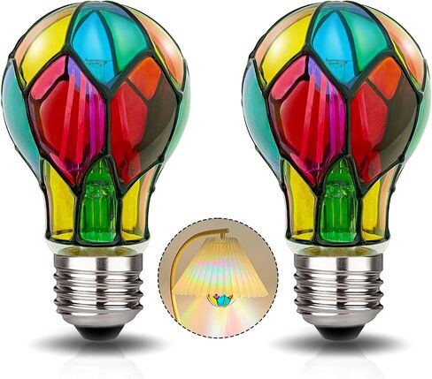 LED Stained Glass Light Bulb ST19 4W E26 Base Painted Light Bulb Night Light Mosaic Light Bulb Party Light Bulb Stainglass Light Bulb 2 Pack in Saudi Arabia