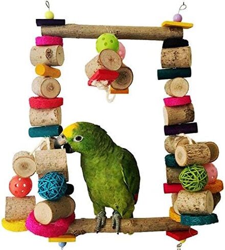لعبة أرجوحة مضغ الطيور الكبيرة جدًا من بوناوييت، ملعب بحامل ملون للببغاء للببغاء الأفريقي المتوسط ​​والكبير والببغاء Agapornis Fischeri Cockatiel Sun Conures Lovebird in Kuwait