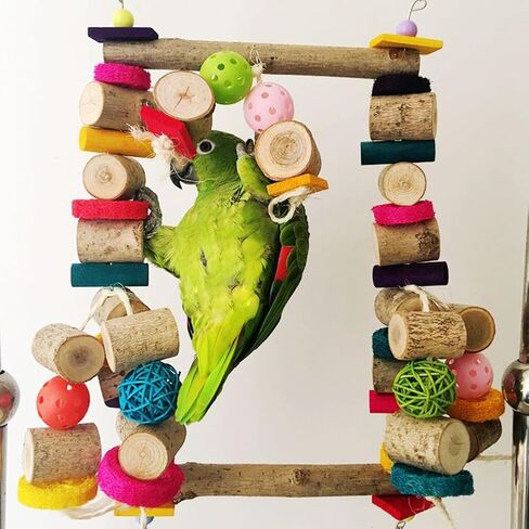 لعبة أرجوحة مضغ الطيور الكبيرة جدًا من بوناوييت، ملعب بحامل ملون للببغاء للببغاء الأفريقي المتوسط ​​والكبير والببغاء Agapornis Fischeri Cockatiel Sun Conures Lovebird in Kuwait