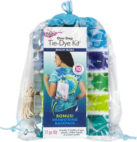 Tulip One-Step Tie-Dye Kit Backpack Kit Beachy Blues, 31pc, Party and Craft Supplies, Vibrant Colors for Fashion Art Projects, Blue, Green in Saudi Arabia