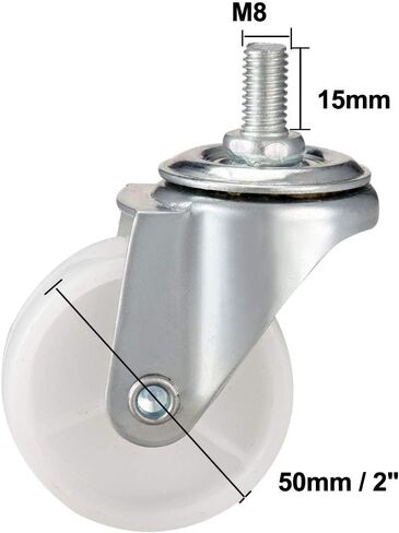uxcell 2 Inch Swivel Caster Wheels PP 360 Degree Threaded Stem Caster Wheel M8 x 15mm, 198lb Total Load Capacity, Pack of 4(2 Brake,2 No Brake) in Kuwait