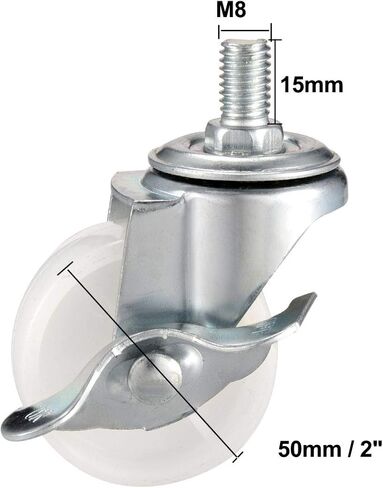 uxcell 2 Inch Swivel Caster Wheels PP 360 Degree Threaded Stem Caster Wheel M8 x 15mm, 198lb Total Load Capacity, Pack of 4(2 Brake,2 No Brake) in Kuwait