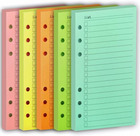 ورق إعادة تعبئة A6 ملون، 6 فتحات، مخطط ورقي فضفاض، إدراج الميزانية، 6 حلقات، ورق حشو سميك (90 ورقة ملونة مبطنة) in Kuwait