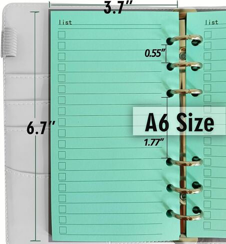 ورق إعادة تعبئة A6 ملون، 6 فتحات، مخطط ورقي فضفاض، إدراج الميزانية، 6 حلقات، ورق حشو سميك (90 ورقة ملونة مبطنة) in Kuwait