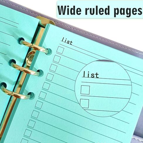 ورق إعادة تعبئة A6 ملون، 6 فتحات، مخطط ورقي فضفاض، إدراج الميزانية، 6 حلقات، ورق حشو سميك (90 ورقة ملونة مبطنة) in Kuwait