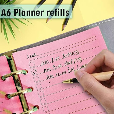 ورق إعادة تعبئة A6 ملون، 6 فتحات، مخطط ورقي فضفاض، إدراج الميزانية، 6 حلقات، ورق حشو سميك (90 ورقة ملونة مبطنة) in Kuwait