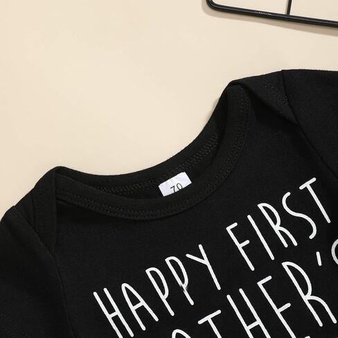 ملابس عيد الأم من Xinlykid للأطفال الأولاد والبنات ملابس عيد الأم السعيدة الأولى لعيد الأم بدلة قفز للأطفال الأولاد والبنات ملابس عيد الأم باللون الأسود in Kuwait