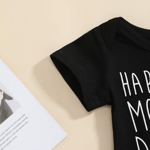 ملابس عيد الأم من Xinlykid للأطفال الأولاد والبنات ملابس عيد الأم السعيدة الأولى لعيد الأم بدلة قفز للأطفال الأولاد والبنات ملابس عيد الأم باللون الأسود in Kuwait