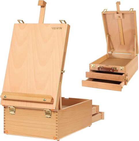 VISWIN Large Tabletop Easel Box with 3-Drawer, Hold Canvas up to 25", Portable Beech Wood Storage Easel Box for Painting Canvas, Drawing, Sketching & Art Supplies, Adults, Beginners, Artists in Saudi Arabia