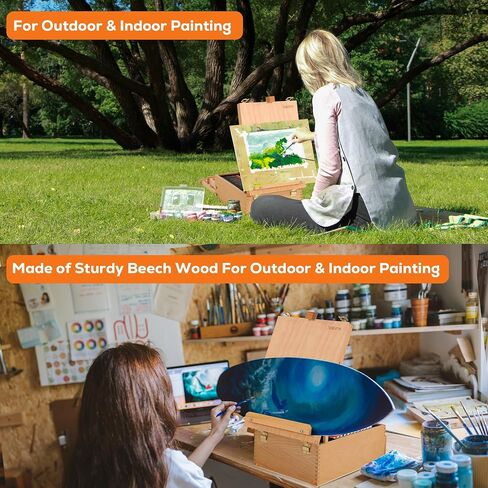 VISWIN Large Tabletop Easel Box with 3-Drawer, Hold Canvas up to 25", Portable Beech Wood Storage Easel Box for Painting Canvas, Drawing, Sketching & Art Supplies, Adults, Beginners, Artists in Saudi Arabia