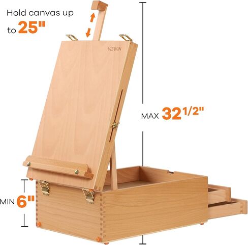 VISWIN Large Tabletop Easel Box with 3-Drawer, Hold Canvas up to 25", Portable Beech Wood Storage Easel Box for Painting Canvas, Drawing, Sketching & Art Supplies, Adults, Beginners, Artists in Saudi Arabia
