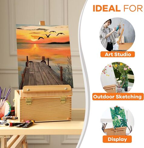 VISWIN Large Tabletop Easel Box with 3-Drawer, Hold Canvas up to 25", Portable Beech Wood Storage Easel Box for Painting Canvas, Drawing, Sketching & Art Supplies, Adults, Beginners, Artists in Saudi Arabia