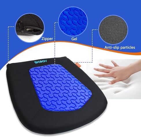 وسادة مقعد مكتب جل مكشوف من Sojoy - جل إسفنجي ميموري لتقويم العظام لتخفيف آلام أسفل الظهر، مثالية للسائقين وكراسي المكتب والاستخدام المنزلي (أسود) in Kuwait