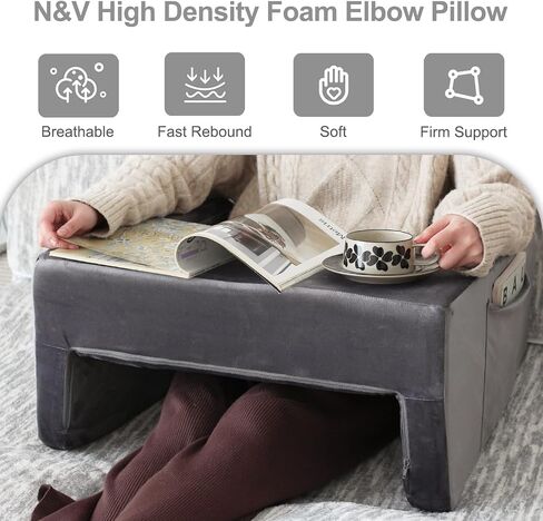 N&V High Density Foam Elbow Pillow, Perfect for Gaming, Smart Phone Using and Reading, Sofa Reading Pillow, with Removable and Washable Cover (Grey) in Saudi Arabia