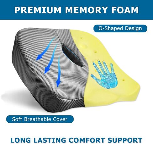 G1 Seat Cushion Memory Foam Ventilated Ergonomic Design Tailbone Coccyx Pad for Office Chairs,Car seat Cushions, Wheelchairs(18x16 inches) (Black) in Saudi Arabia