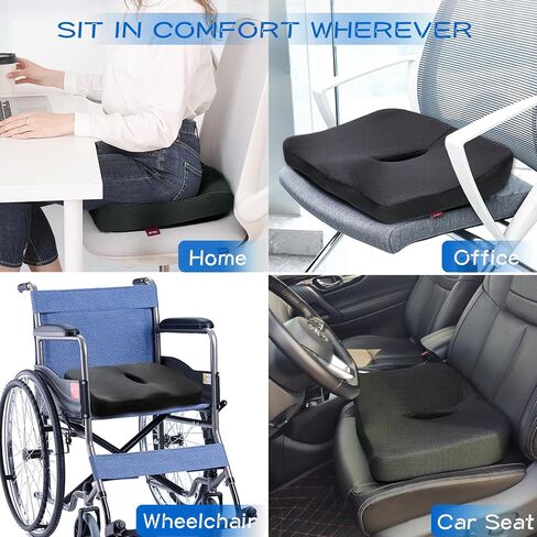G1 Seat Cushion Memory Foam Ventilated Ergonomic Design Tailbone Coccyx Pad for Office Chairs,Car seat Cushions, Wheelchairs(18x16 inches) (Black) in Saudi Arabia