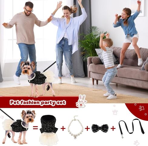 Elegant Dog Plaid Tulle Dress Harness with Leash Puppy Skirts Cat Outfits Set Pet Apparel Clothes for Small Medium Dogs Girl Costume Birthday Wedding Party Gown (Black, L) in Saudi Arabia
