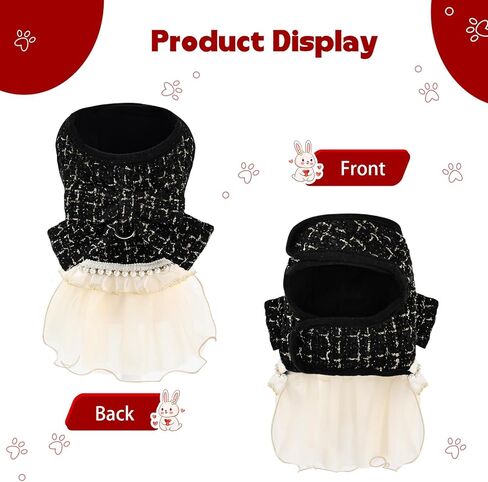 Elegant Dog Plaid Tulle Dress Harness with Leash Puppy Skirts Cat Outfits Set Pet Apparel Clothes for Small Medium Dogs Girl Costume Birthday Wedding Party Gown (Black, L) in Saudi Arabia