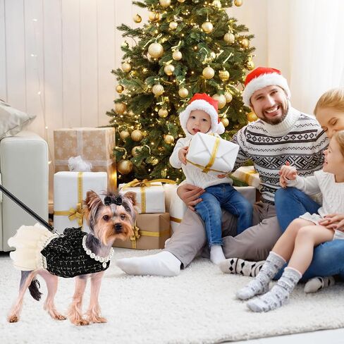 Elegant Dog Plaid Tulle Dress Harness with Leash Puppy Skirts Cat Outfits Set Pet Apparel Clothes for Small Medium Dogs Girl Costume Birthday Wedding Party Gown (Black, L) in Saudi Arabia