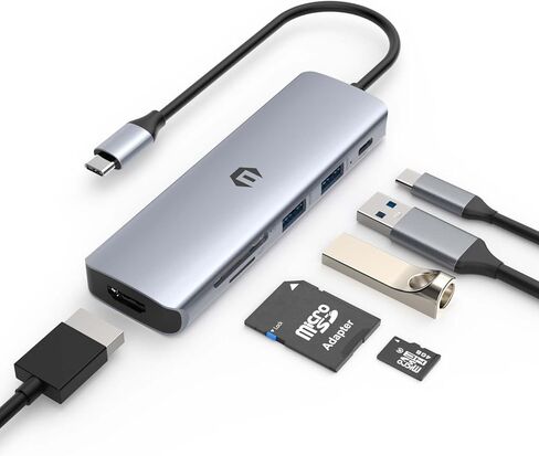 موزع USB C، موزع TOTU من النوع C 6 في 1 مع مخرج HDMI 4K، منفذ PD 100 وات، 2 USB 3.0، فتحة بطاقة SD/TF، ​​قاعدة توصيل USB C لأجهزة الكمبيوتر المحمول Dell وأجهزة الكمبيوتر المحمولة الأخرى من النوع C in Saudi Arabia