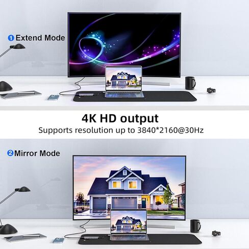 موزع USB C، موزع TOTU من النوع C 6 في 1 مع مخرج HDMI 4K، منفذ PD 100 وات، 2 USB 3.0، فتحة بطاقة SD/TF، ​​قاعدة توصيل USB C لأجهزة الكمبيوتر المحمول Dell وأجهزة الكمبيوتر المحمولة الأخرى من النوع C in Saudi Arabia