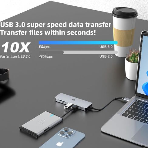 موزع USB C، موزع TOTU من النوع C 6 في 1 مع مخرج HDMI 4K، منفذ PD 100 وات، 2 USB 3.0، فتحة بطاقة SD/TF، ​​قاعدة توصيل USB C لأجهزة الكمبيوتر المحمول Dell وأجهزة الكمبيوتر المحمولة الأخرى من النوع C in Saudi Arabia