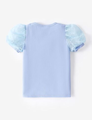 PATPAT Toddler Kid Girls Mesh Puff Short Sleeve Casual Cute Solid T-Shirt Pullover Blouse Tops in Kuwait