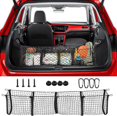 شبكة شحن لسرير الشاحنة، شبكة شبكية مرنة عالمية، حقيبة صندوق ملحقات داخلية لتخزين 4 جيوب شبكة بضائع مع خطافات معدنية (47.2 * 11.8 بوصة) in Kuwait