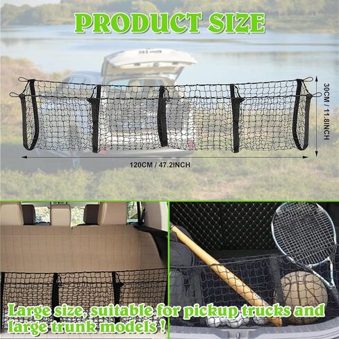 شبكة شحن لسرير الشاحنة، شبكة شبكية مرنة عالمية، حقيبة صندوق ملحقات داخلية لتخزين 4 جيوب شبكة بضائع مع خطافات معدنية (47.2 * 11.8 بوصة) in Kuwait