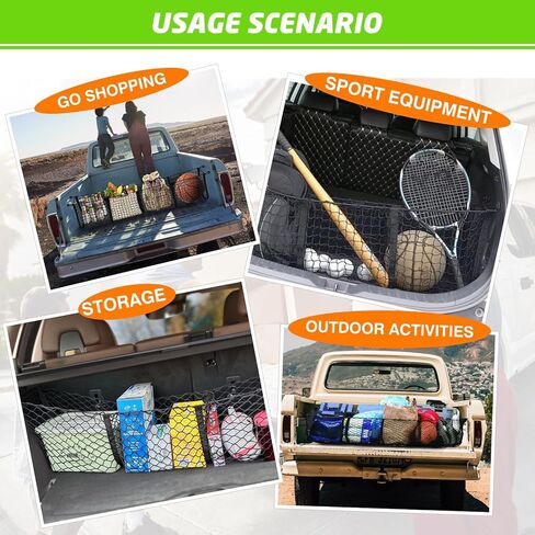 شبكة شحن لسرير الشاحنة، شبكة شبكية مرنة عالمية، حقيبة صندوق ملحقات داخلية لتخزين 4 جيوب شبكة بضائع مع خطافات معدنية (47.2 * 11.8 بوصة) in Kuwait