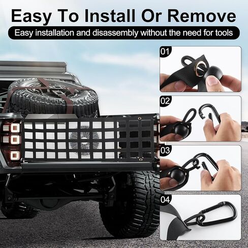 شبكة الباب الخلفي من Amiss لسرير الشاحنة بالحجم الكامل، شبكة شحن للباب الخلفي شديدة التحمل قابلة للتعديل، ملحقات خارجية للسيارة، متوافقة مع الشاحنات من شيفروليه، فورد، تويوتا، جي إم سي، دودج رام، جيب (60 بوصة × 18 بوصة) in Kuwait