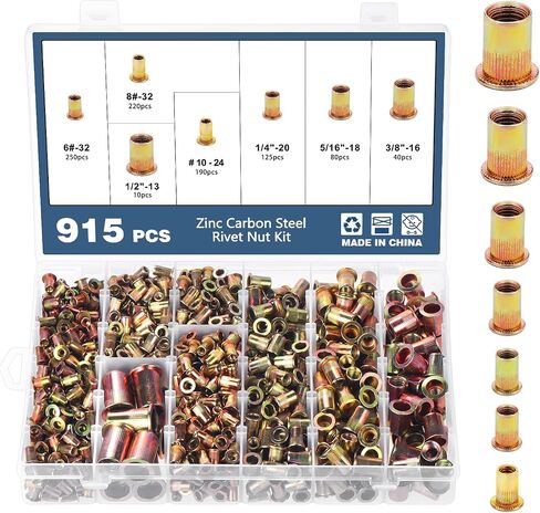 OCR 1100pcs Carbon Steel Rivet Nut Assortment Set Flat Head Thread Rivet Insert Nut, Metric Sizes M3, M4, M5, M6, M8, M10, M12 in Saudi Arabia