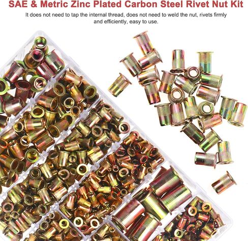 OCR 1100pcs Carbon Steel Rivet Nut Assortment Set Flat Head Thread Rivet Insert Nut, Metric Sizes M3, M4, M5, M6, M8, M10, M12 in Saudi Arabia
