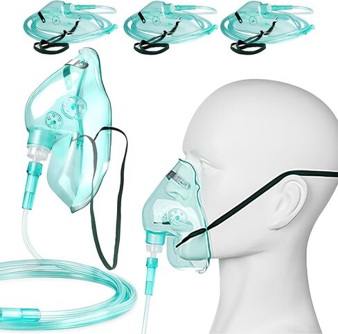 5 Pack Adult Oxygen Face Mask with 7 Ft Tube, Adjustable Elastic Strap - Size L in Kuwait