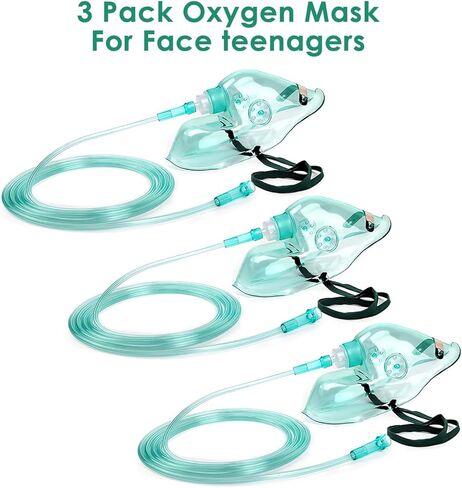 5 Pack Adult Oxygen Face Mask with 7 Ft Tube, Adjustable Elastic Strap - Size L in Kuwait