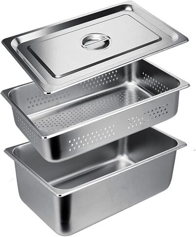3pcs Stainless Steam Hotel Pan 6-inch 1/2 Half-Size 22 Gauge Stainless Steel Anti-Jam Steam Table Pan with Lid Perforated Steam Pan(1/2 Size Pan) in Saudi Arabia