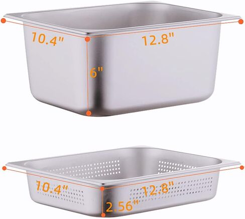 3pcs Stainless Steam Hotel Pan 6-inch 1/2 Half-Size 22 Gauge Stainless Steel Anti-Jam Steam Table Pan with Lid Perforated Steam Pan(1/2 Size Pan) in Saudi Arabia