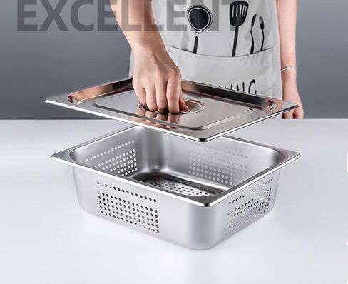3pcs Stainless Steam Hotel Pan 6-inch 1/2 Half-Size 22 Gauge Stainless Steel Anti-Jam Steam Table Pan with Lid Perforated Steam Pan(1/2 Size Pan) in Saudi Arabia