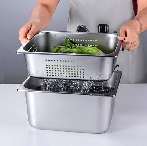 3pcs Stainless Steam Hotel Pan 6-inch 1/2 Half-Size 22 Gauge Stainless Steel Anti-Jam Steam Table Pan with Lid Perforated Steam Pan(1/2 Size Pan) in Saudi Arabia