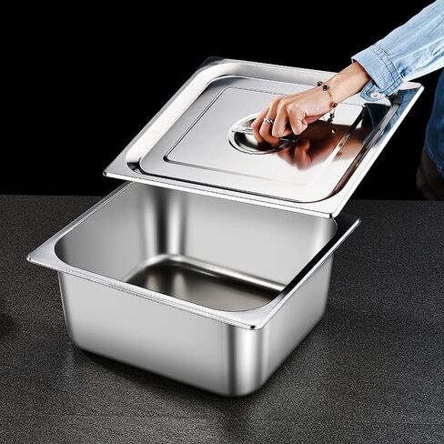 3pcs Stainless Steam Hotel Pan 6-inch 1/2 Half-Size 22 Gauge Stainless Steel Anti-Jam Steam Table Pan with Lid Perforated Steam Pan(1/2 Size Pan) in Saudi Arabia