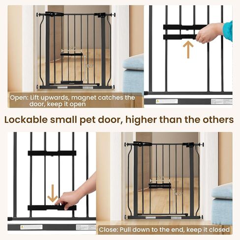 بوابة أمان BalanceFrom سهلة المرور مع باب للحيوانات الأليفة للمداخل والسلالم مع ميزات الإغلاق التلقائي/الفتح، بطول 76.2 سم، يناسب الفتحات مقاس 29.1 - 38.5 بوصة، جرافيت in Kuwait