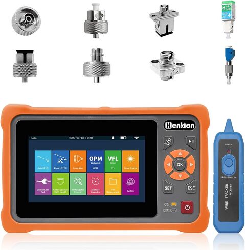 Henkion OTDR Fiber Optic Tester 1610nm 22dB Test Range 500m-100Km with 4.3-inch IPS Touch Screen Monitor Tester with, Real Time Fiber Optic Test Support LS OPM VFL RJ45 Test in Saudi Arabia