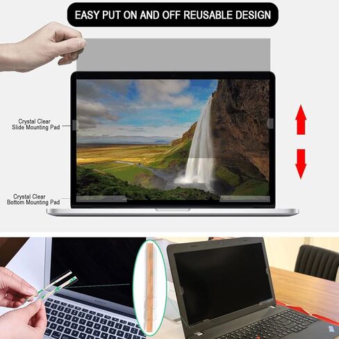 فلتر خصوصية لشاشة الكمبيوتر المحمول 15.6 بوصة 16:9، طبقة حماية شاشة عريضة بزاوية مرئية 60 درجة قابلة للإزالة وإعادة الاستخدام لأجهزة Lenovo وDell وSamsung وHP وAcer Notebook (أسود، 344 × 194) in Kuwait