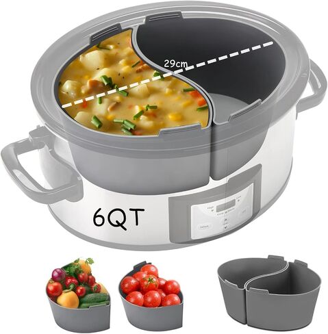 Huafly 2-in-1 Silicone Slow Cooker Liners, BPA Free Reusable Leakproof Silicone Divider Insert, Slow Cooker Accessories Cooking Liners Compatible with 6QT Slow Cooker (Grey) in Saudi Arabia