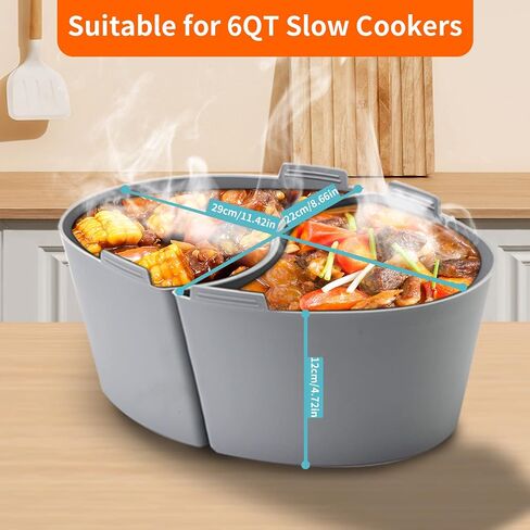 Huafly 2-in-1 Silicone Slow Cooker Liners, BPA Free Reusable Leakproof Silicone Divider Insert, Slow Cooker Accessories Cooking Liners Compatible with 6QT Slow Cooker (Grey) in Saudi Arabia