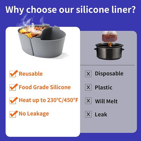 Huafly 2-in-1 Silicone Slow Cooker Liners, BPA Free Reusable Leakproof Silicone Divider Insert, Slow Cooker Accessories Cooking Liners Compatible with 6QT Slow Cooker (Grey) in Saudi Arabia