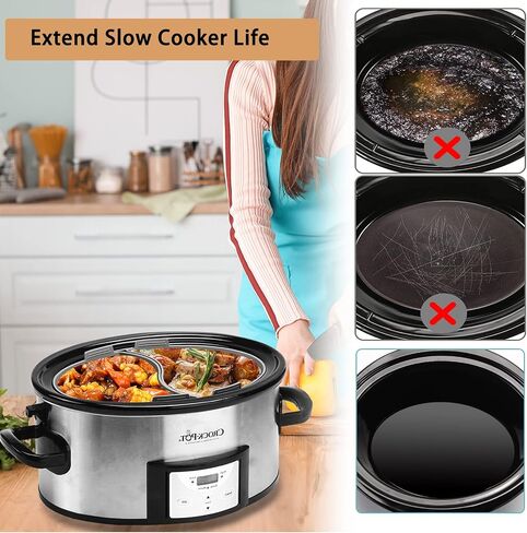 Huafly 2-in-1 Silicone Slow Cooker Liners, BPA Free Reusable Leakproof Silicone Divider Insert, Slow Cooker Accessories Cooking Liners Compatible with 6QT Slow Cooker (Grey) in Saudi Arabia