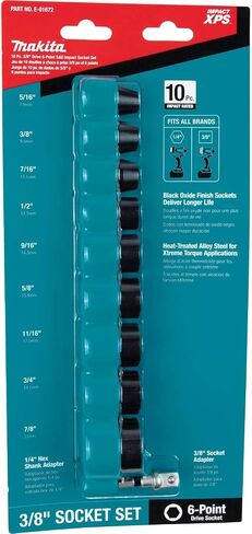 Makita E-01688 Impact XPS® 10 Pc. 3/8" Drive 6-Point Metric Impact Socket Set w/Standard Socket Adapter in Saudi Arabia